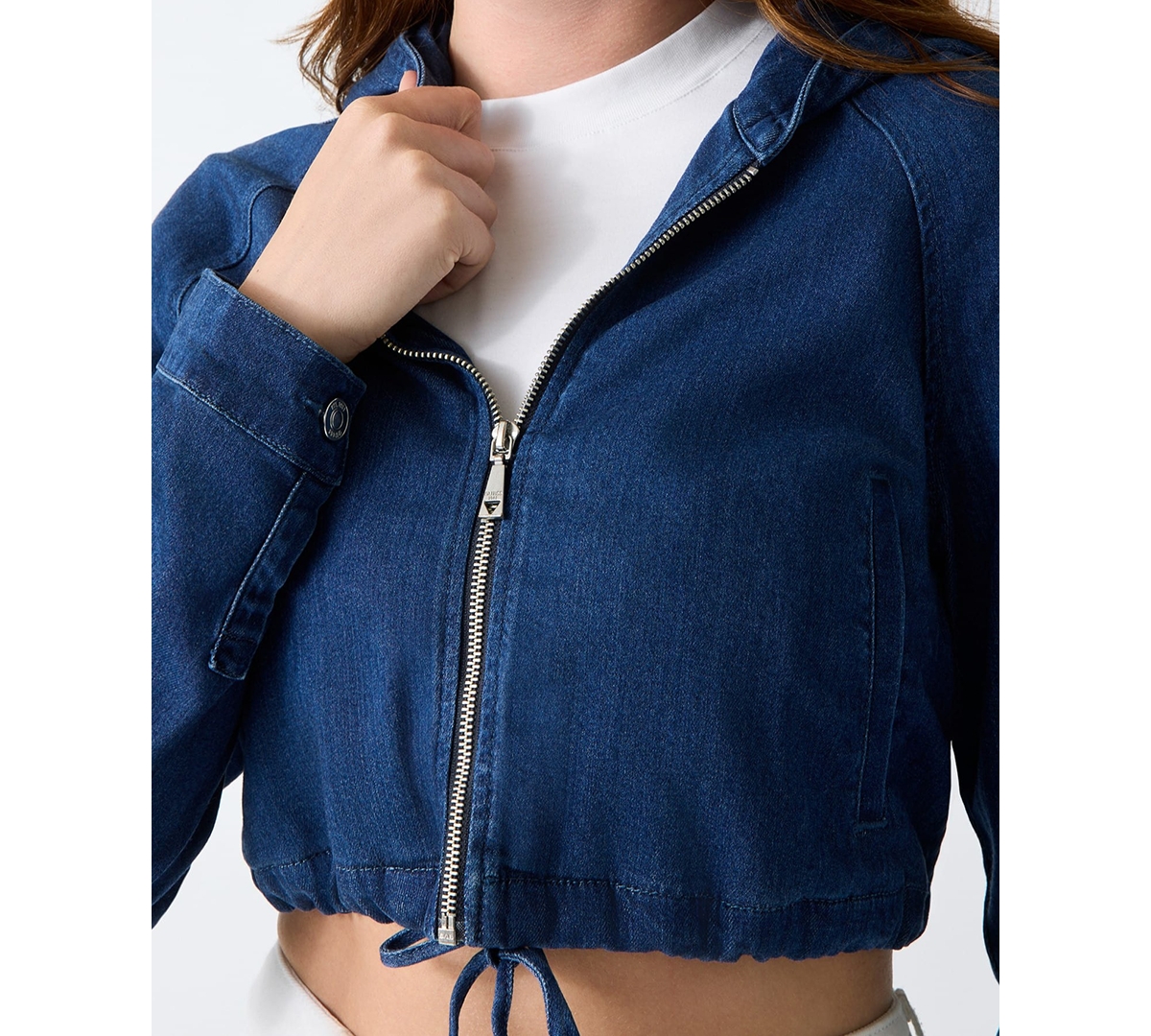 Guess Women's Reese Cropped Denim Hoodie Jacket