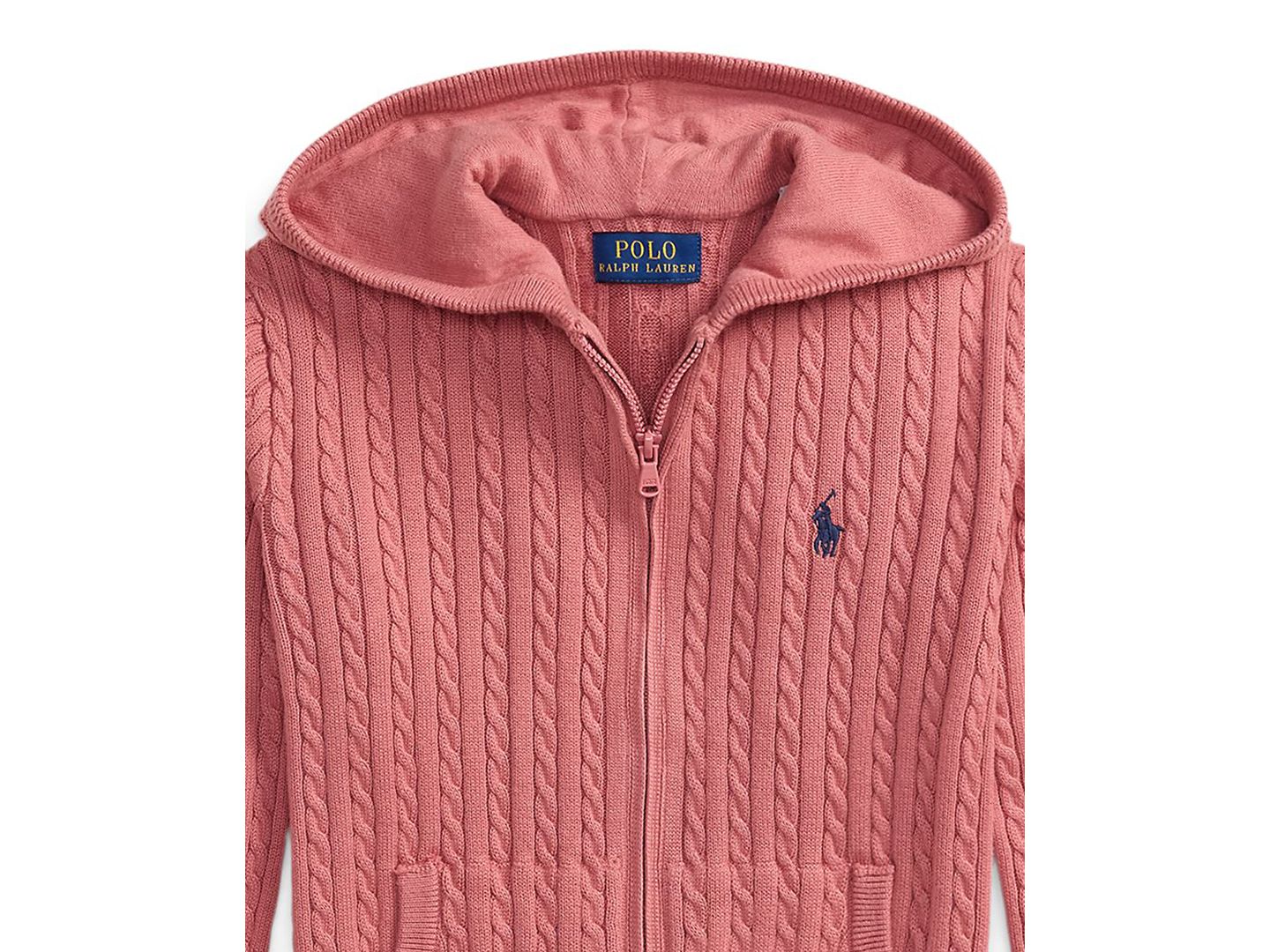 Худи Polo Ralph Lauren Mini-Cable Cotton Full-Zip для девочек, цвет: Холщовый розовый — фото 3