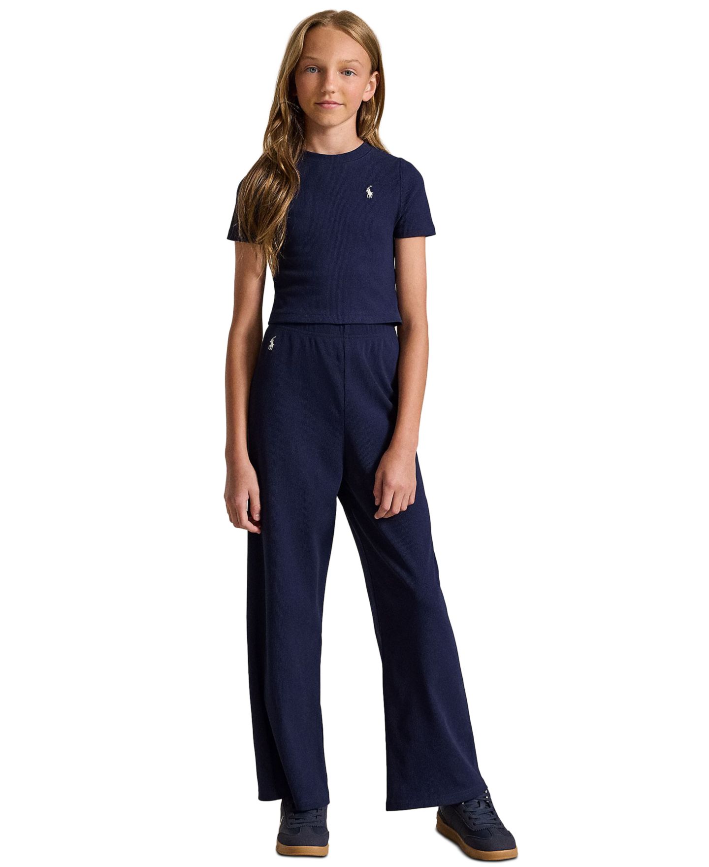 Футболка Polo Ralph Lauren Ribbed Boxy для девочек, цвет: Тёмно-синий — фото 2