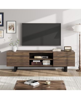  Industrial TV Stand for 80 in, Modern Unit with 2 Drawers, Wooden Media Cabinet with Heavy Duty Leg and Open Storage, TV Console Table
