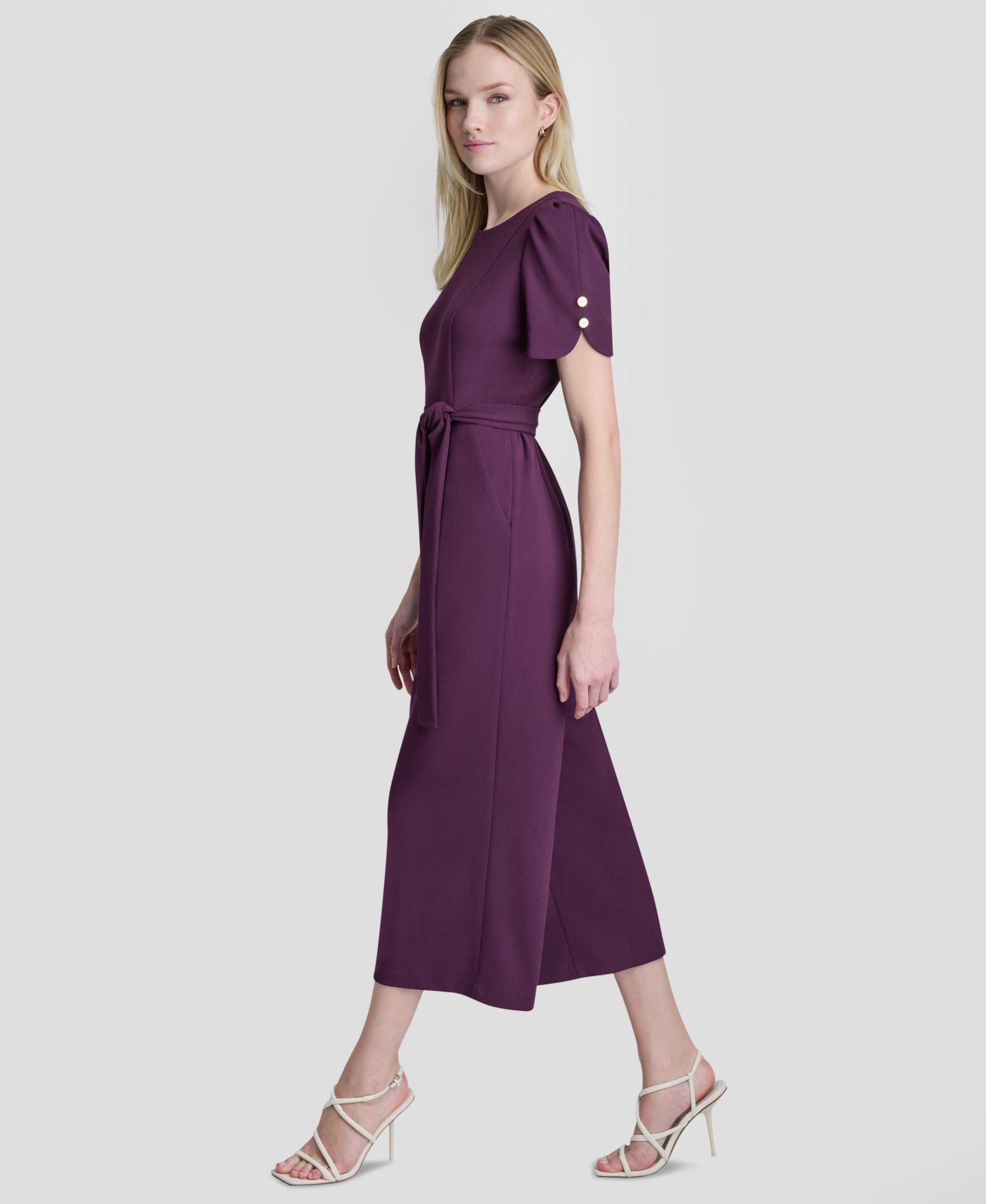 Женский комбинезон DKNY Crewneck Short-Sleeve Jumpsuit, цвет: Сливовый — фото 3