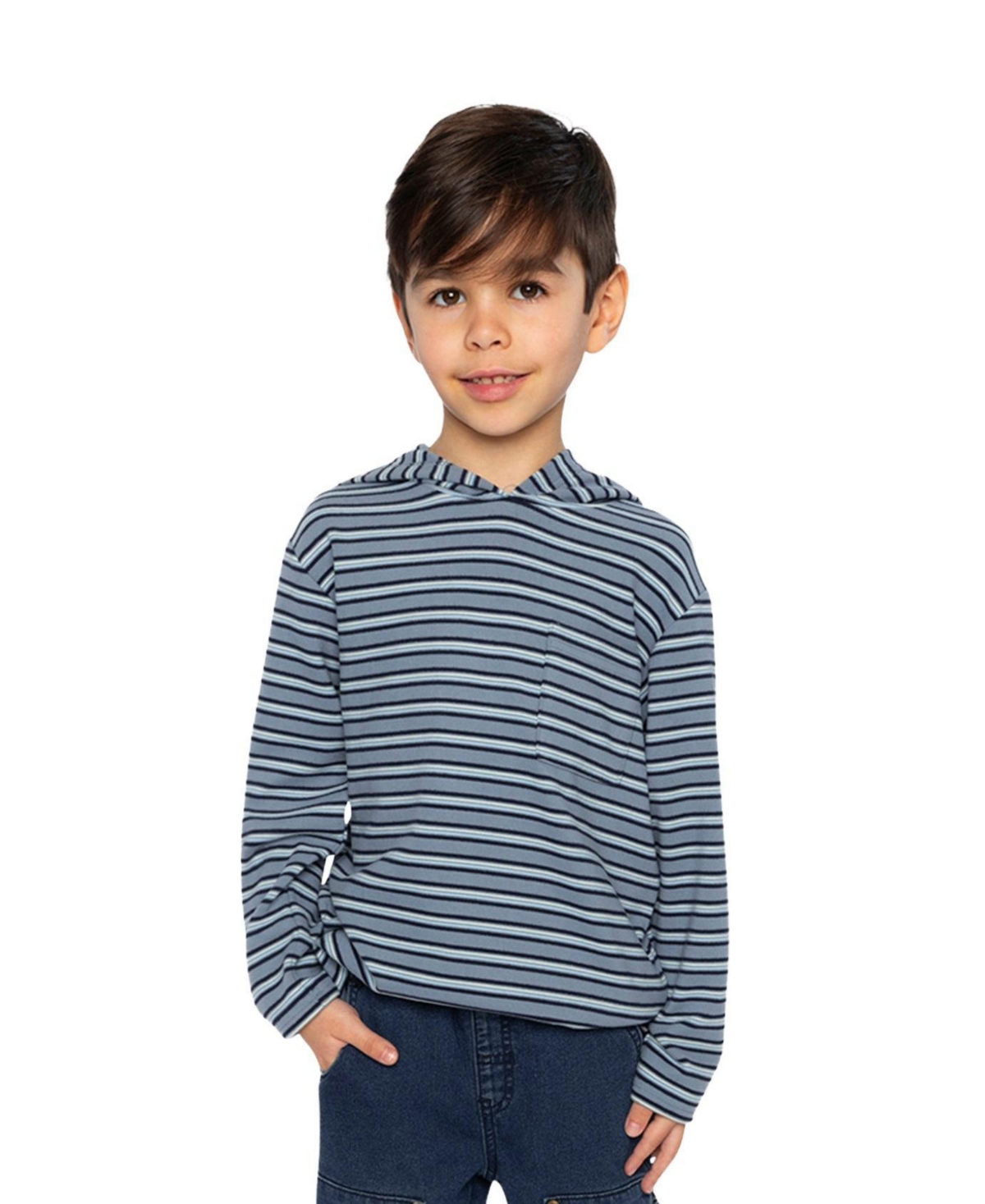 Deux par Little and Big Boy 6-12 Striped Brushed Jersey Hooded T-Shirt