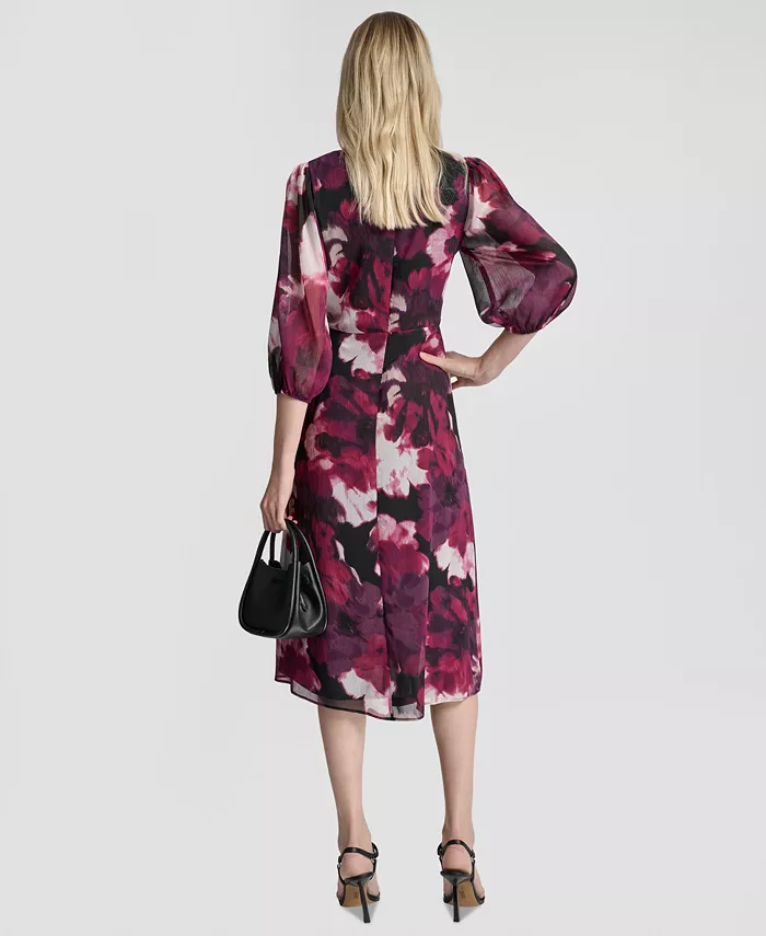 Women's Printed V-Neck Midi Dress - thumbnail 5