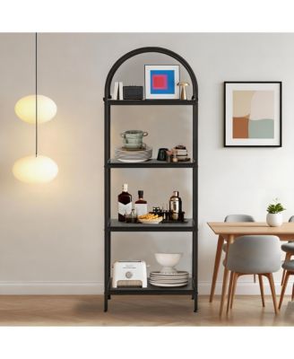 Modern Arched Metal Frame Bookshelf, 4/5-Tier Vertical Storage Shelf with Anti-Tip Straps, Space-Saving Easy-Assembly Home Office Display Rack