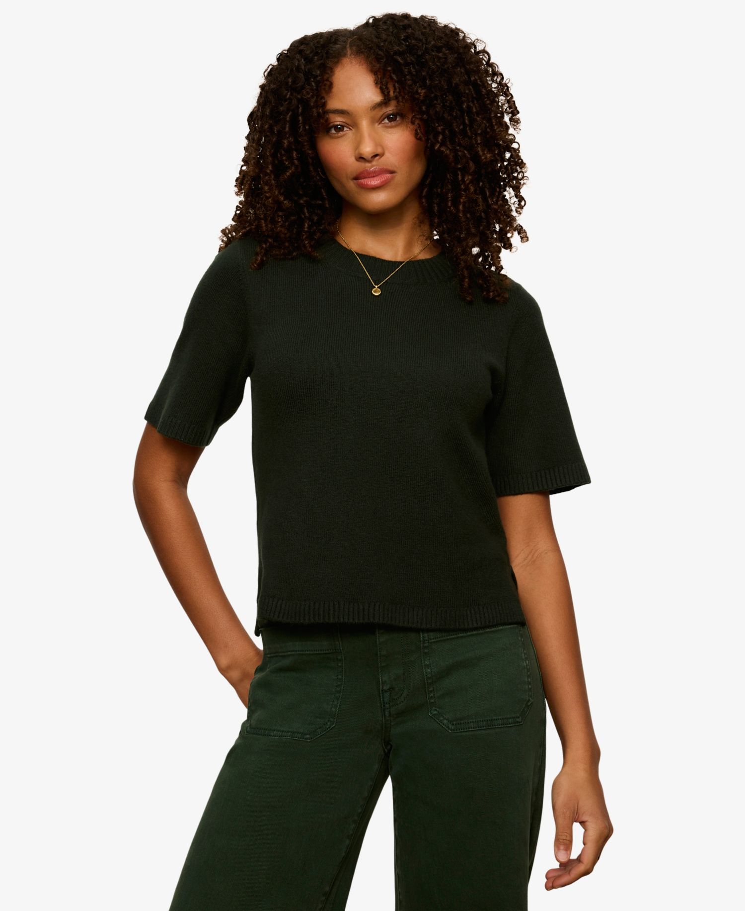 Petite Short-Sleeve Crewneck Sweater