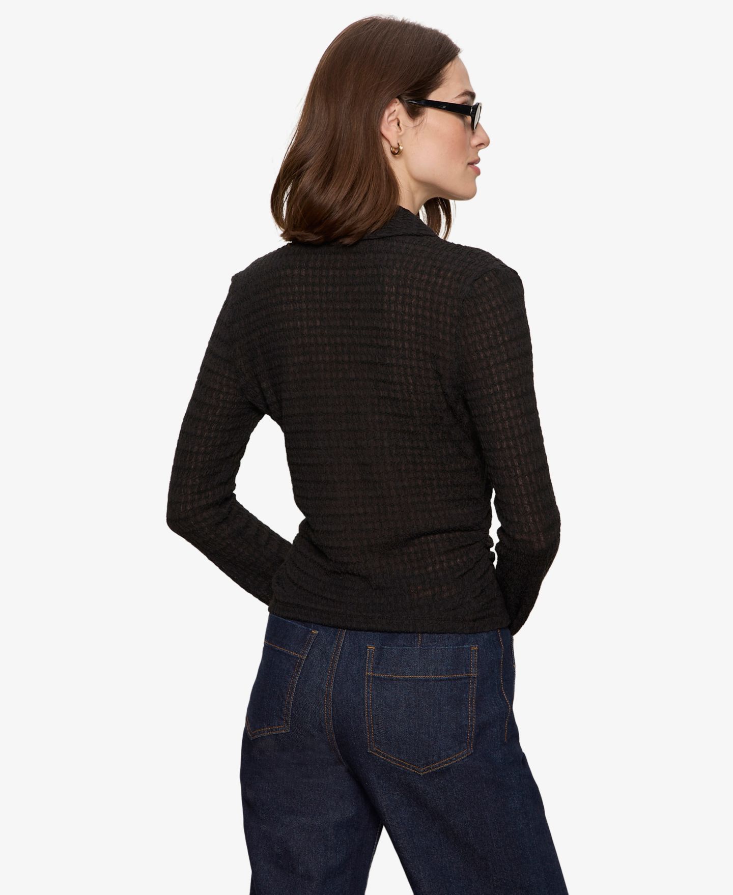 Женская рубашка Sanctuary Juno Textured Long-Sleeve Spread Collar, цвет: Чёрный — фото 5