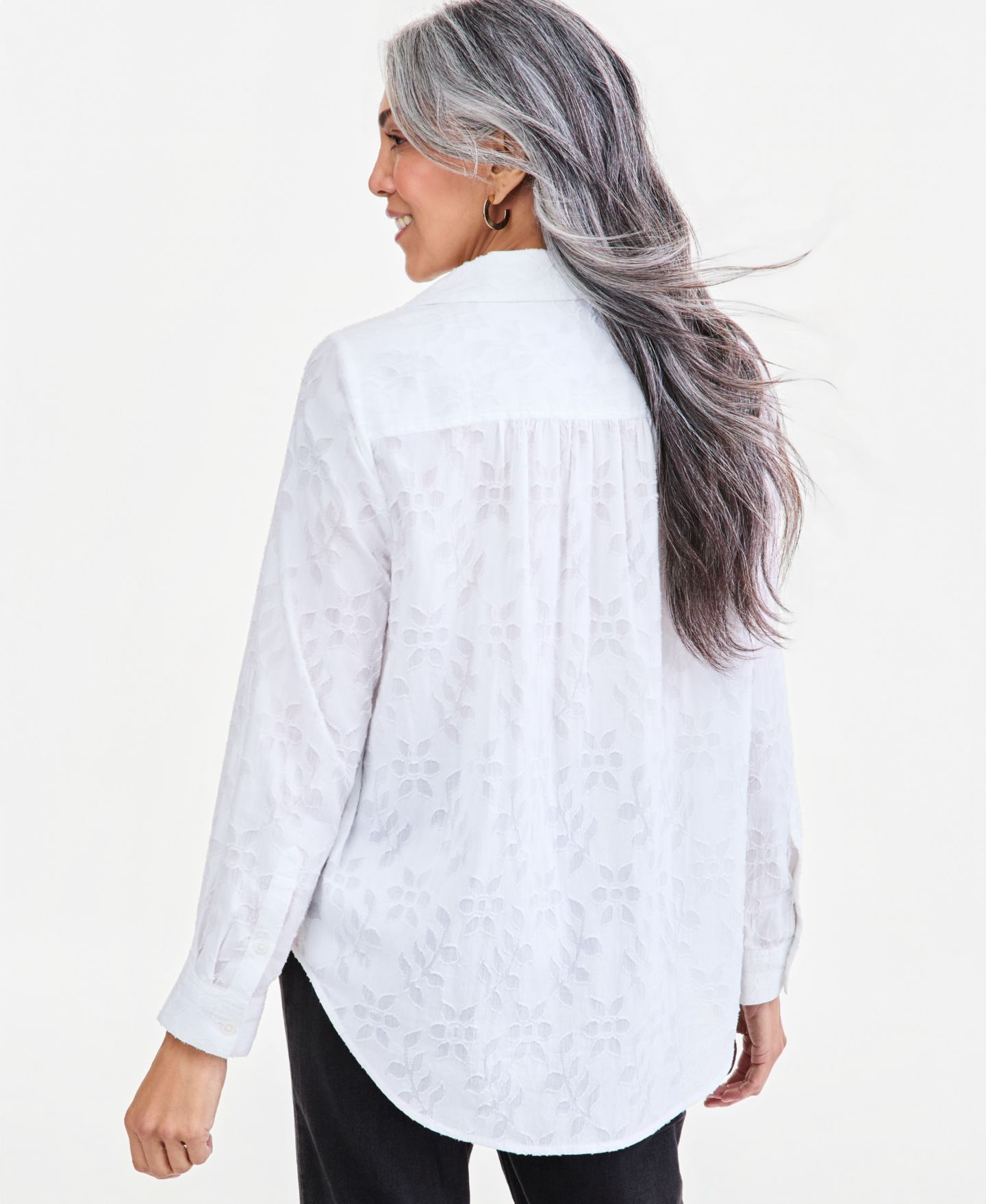 Женская блузка Style & Co Jacaurd Long-Sleeve Popover Blouse, цвет: Яркий белый — фото 2