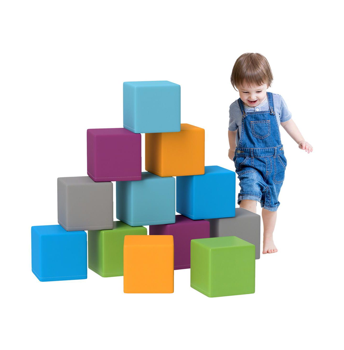 Детские конструкторы YOBTOP Soft Play Blocks - 12 Piece Foam Building Stacking Blocks, Compliant Learning Toys for Toddler Baby Kids Preschool, Contemporary — фото 1