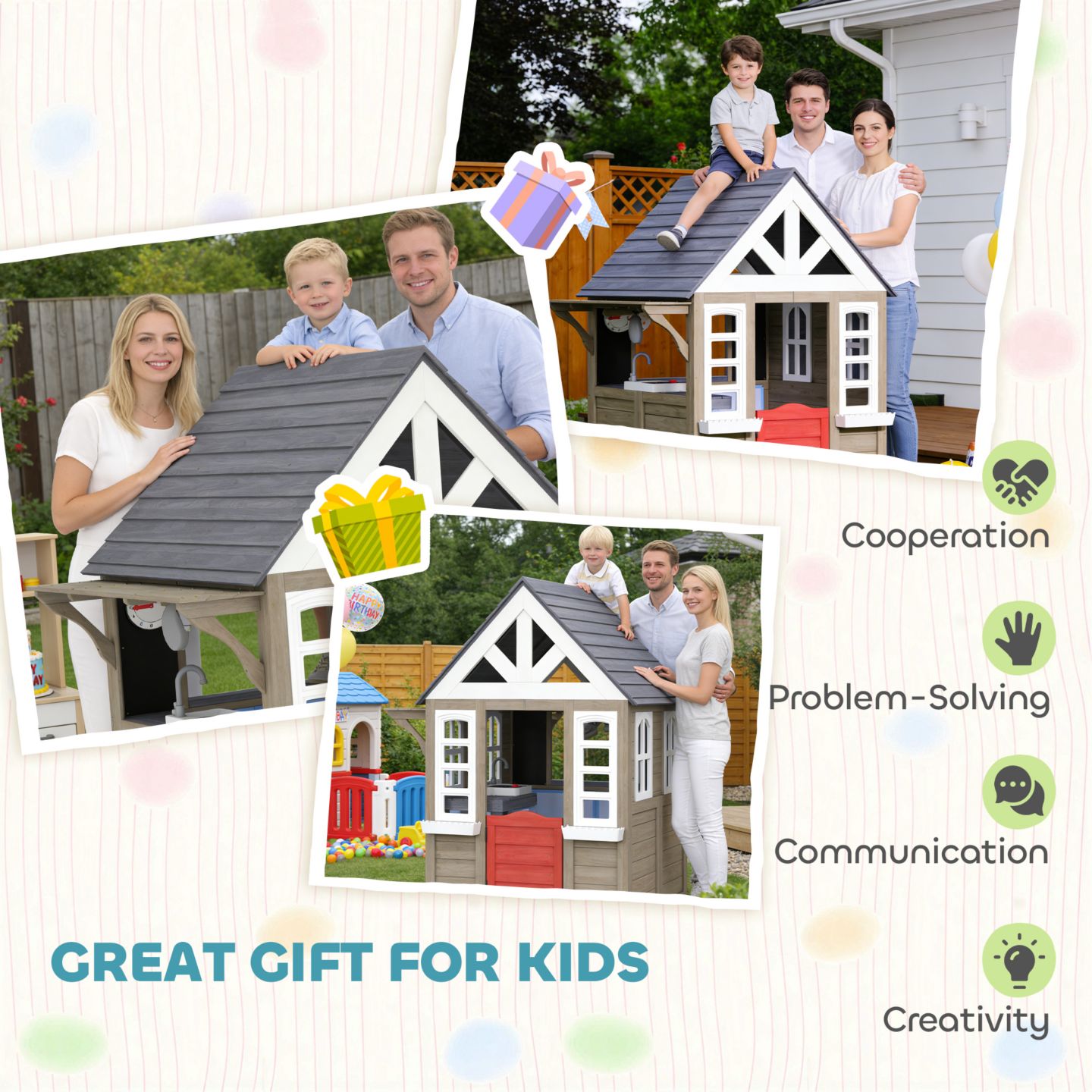 Детские игрушки Qaba Dog Door Outdoor Playhouse with Stove Set, от 2 лет, цвет: Серый — фото 9