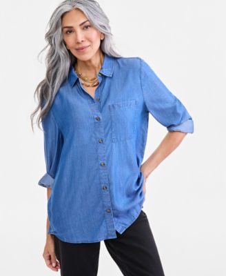Petite Perfect Long-Sleeve Button-Up Tencel Lyocell Shirt