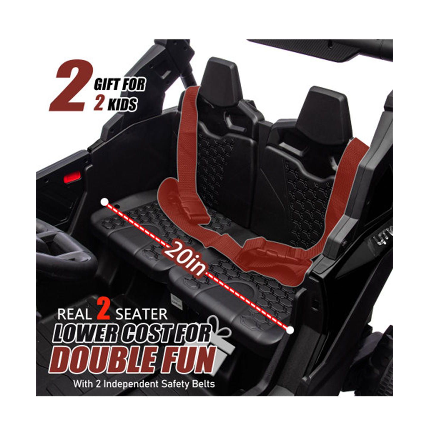 Детская игрушка YOBTOP 24V Kids Ride On UTV with Parent Remote Control, 2-Seater, Ages 3+, цвет: Чёрный — фото 9