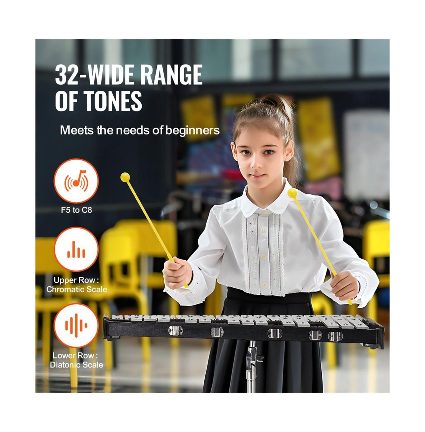 Детские игрушки YOBTOP 32-Note Professional Glockenspiel Xylophone Music Percussion Kit, Ages 5+ — фото 7
