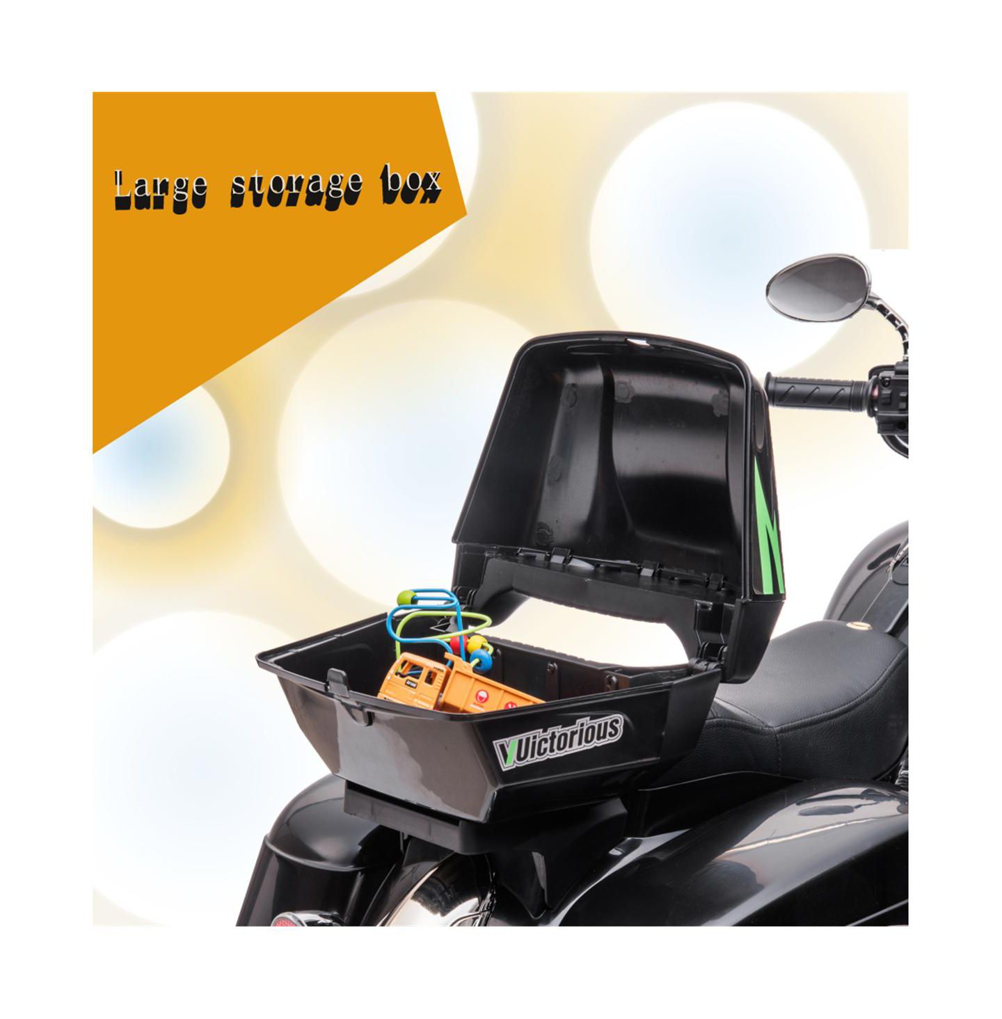Детская игрушка YOBTOP Kids Ride On Motorcycle 12V with LED Lights, Wireless Music & Storage Trunk, 3–6 лет, цвет: Чёрный — фото 5