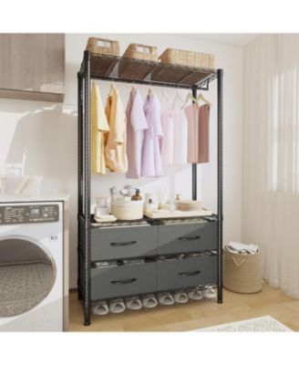 4 Tier Storage Shelf, Metal Shelving Unit with Drawers and Adjustable Shelves for Bedroom or Entryway