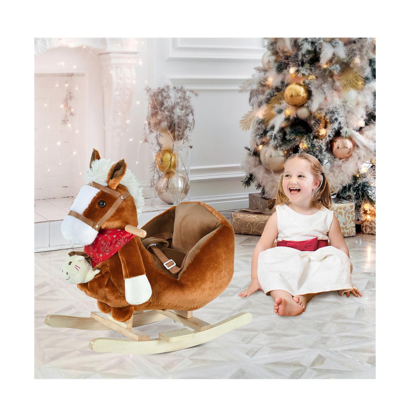Детская мягкая игрушка YOBTOP Kids Ride-On Rocking Horse - Plush Rocker Toy with Lullaby Song, Hand Puppets, Soft Fabric for Children 18-36 Months — фото 6