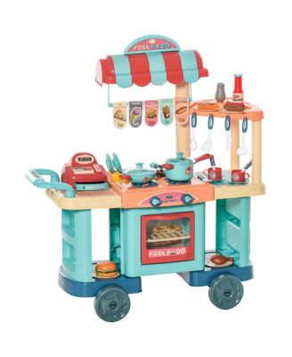 Kids Kitchen Food Stand - Playset with Cashier Register, 50 Accessories, Storage Cabinets, Pretend Play Toy for Ages 3-6, ABS Material
