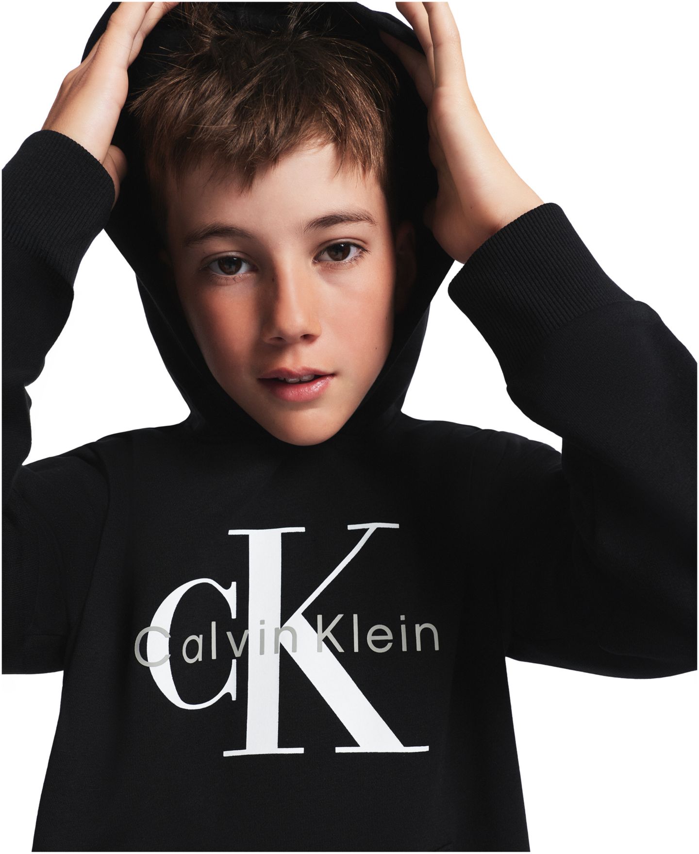 Худи Calvin Klein Long-Sleeve Hooded Sweatshirt для мальчиков, цвет: Чёрный — фото 2