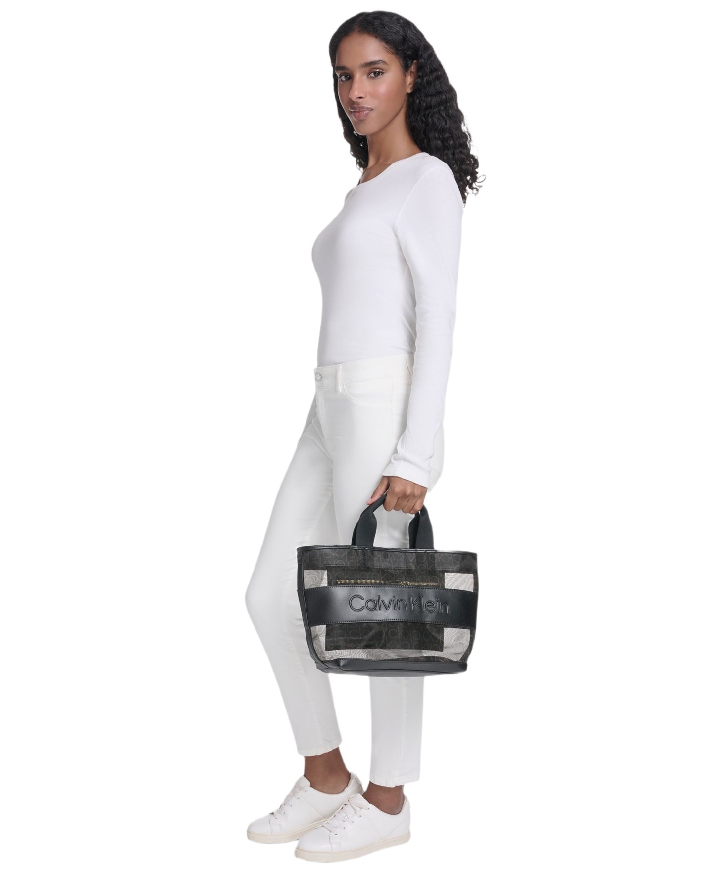 Женская сумка Calvin Klein Averil Signature Mesh Large Crossbody Handbag, цвет: Коричневый хаки / Чёрный — фото 6