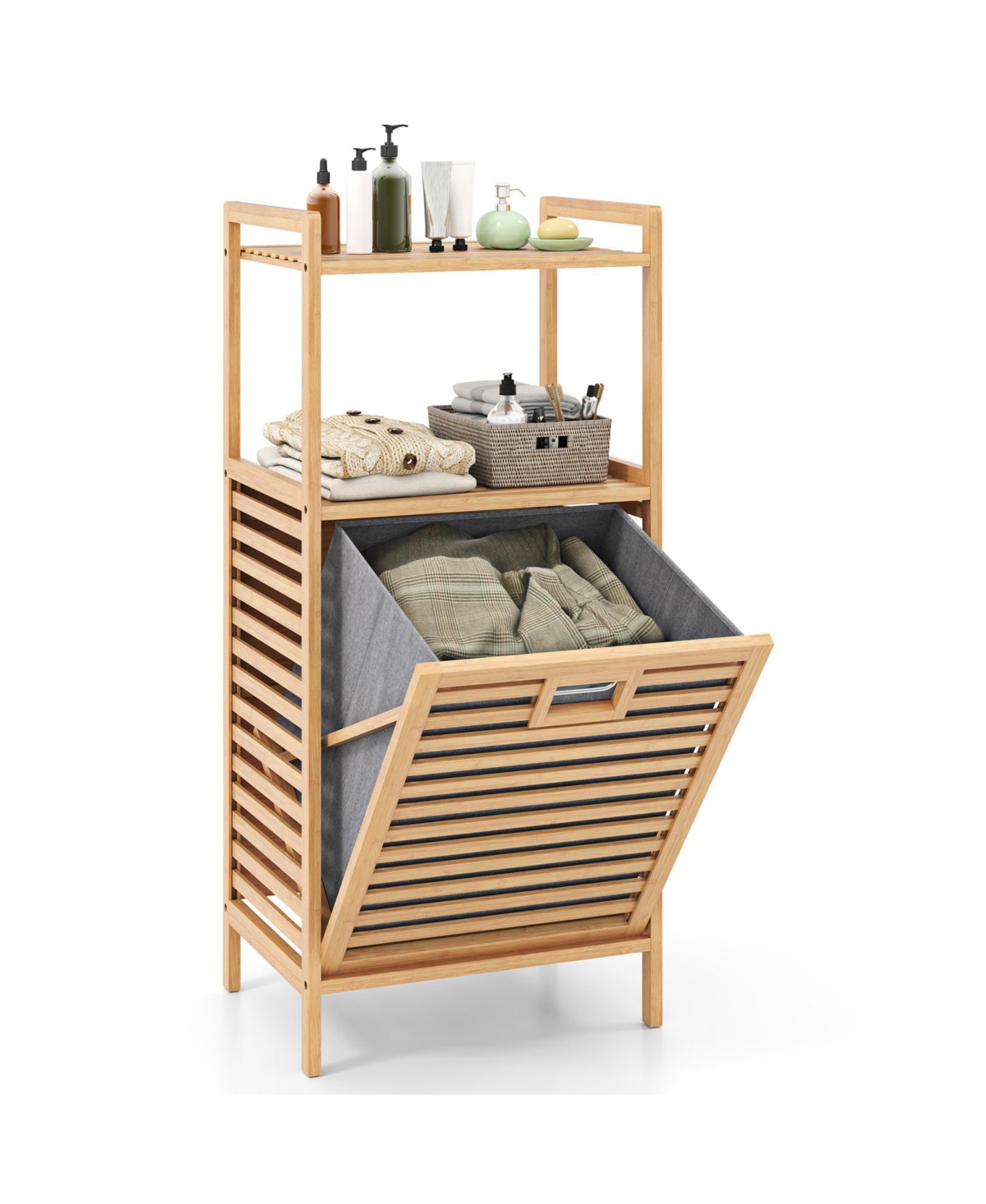 sumyeg Bamboo Tilt-Out Laundry Hamper with Foldable and Removable Basket