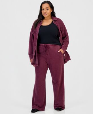Plus Size Faux-Denim French Terry Wide-Leg Pants