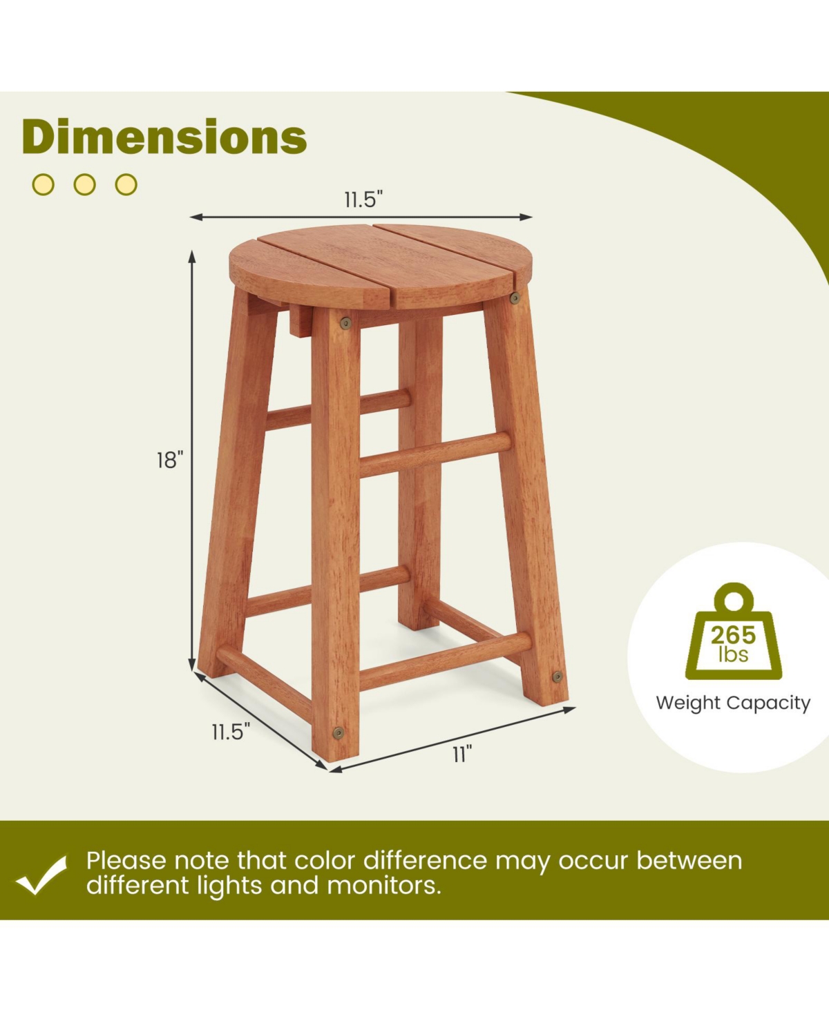 Sugift Set of 2 Outdoor Eucalyptus Wood Bar Stools with Round Seat