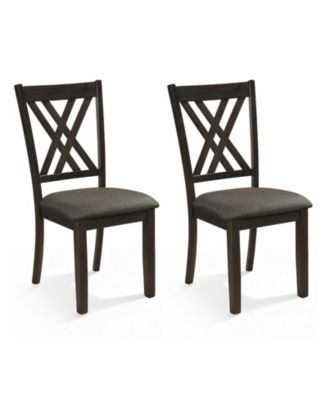 Linen Fabric Upholstered Wooden Dining Chair Set of 2 with Rubber Wood Frame for Dining Room