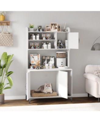 Hidden Cat Litter Box Enclosure, Ventilated Multifunctional Storage Cabinet Minimalist Pet Furniture for Home
