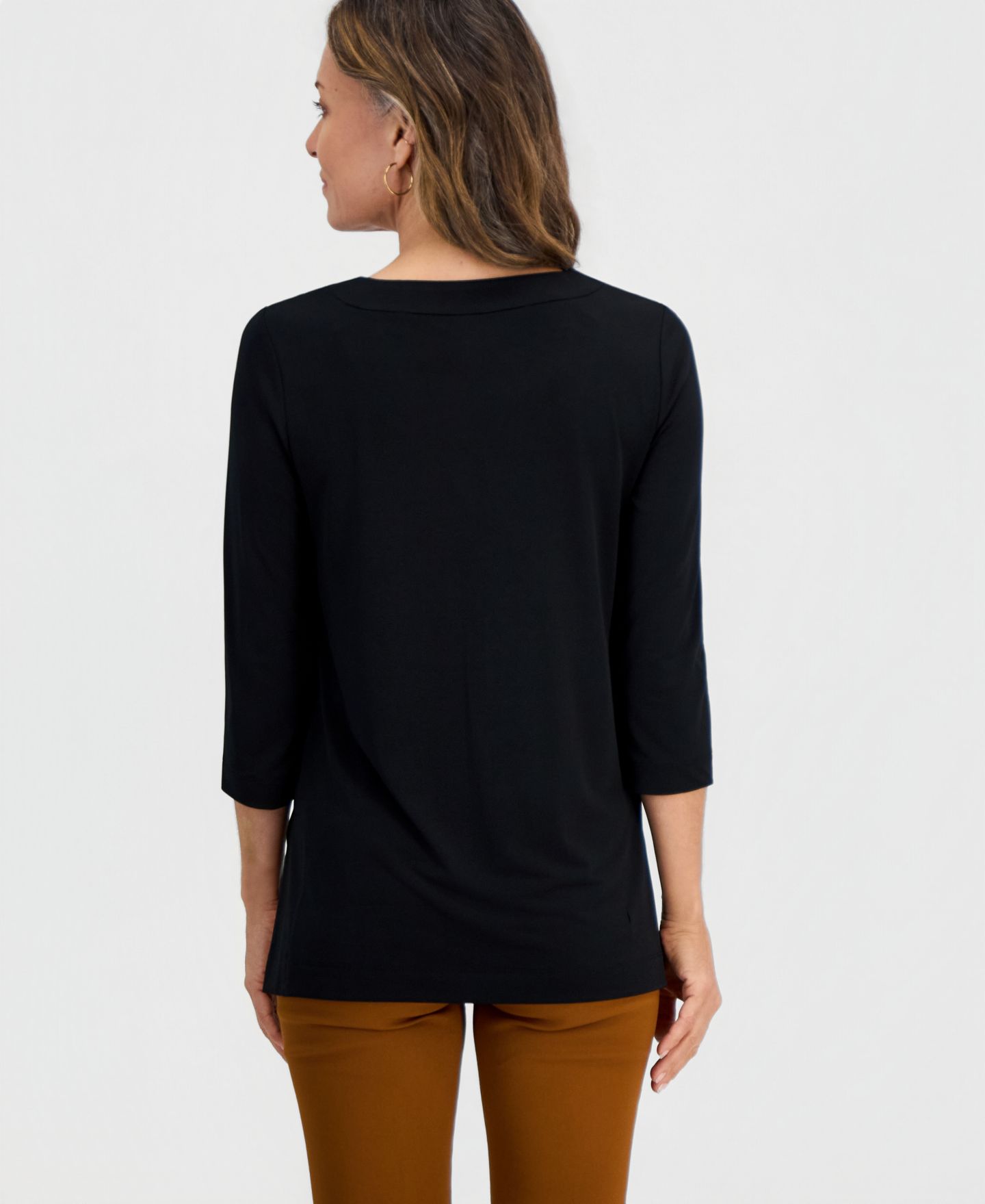Женский топ JM Collection V-Neck 3/4-Sleeve Knit Tunic, цвет: Глубокий чёрный — фото 2