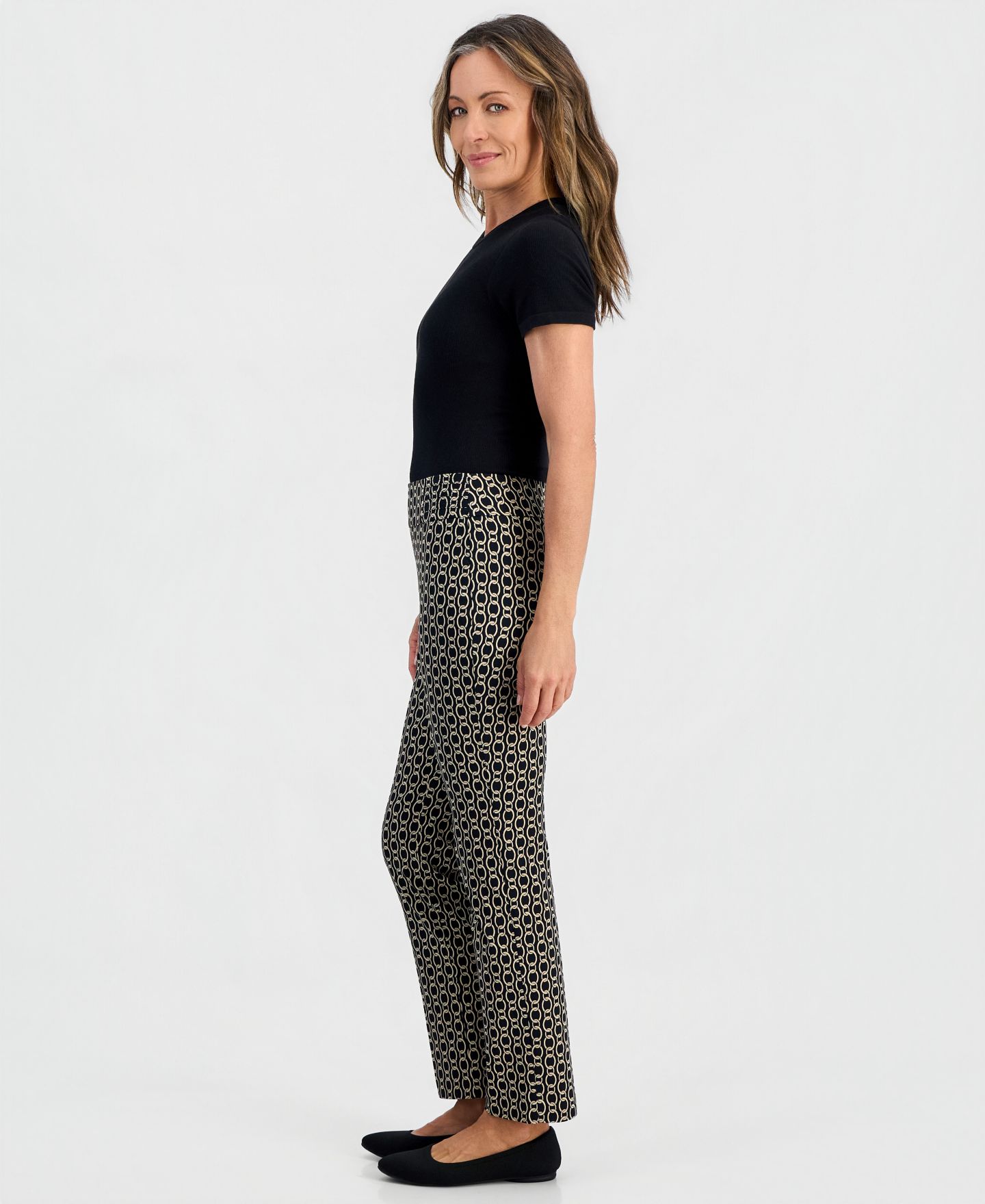 Женские брюки JM Collection Petite Chain Rivet Pull-On Straight, цвет: Глубокий чёрный — фото 2