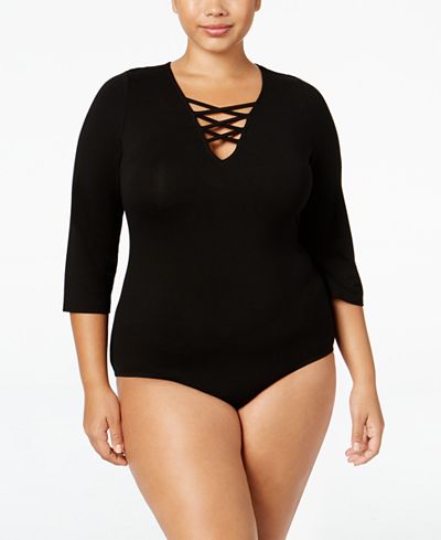 mblm by Tess Holliday Trendy Plus Size Lace-Up Bodysuit