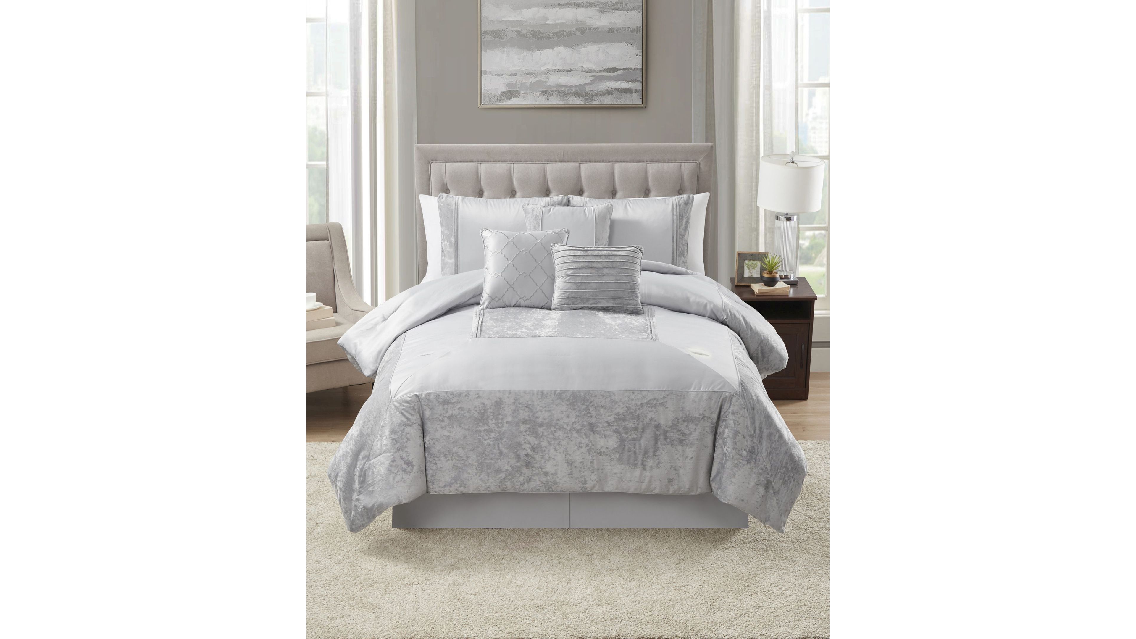 Sweet Home Collection Luna Crushed Velvet 7-Piece Elegant Comforter Set, Queen