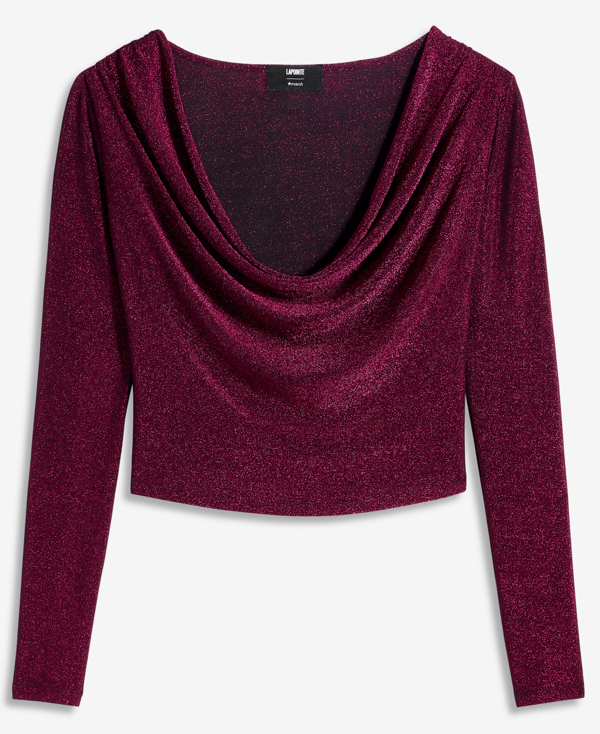 Lapointe X Macy's Women's Long-Sleeve Metallic-Knit Crop Cowl Neck Blouse, Exclusive