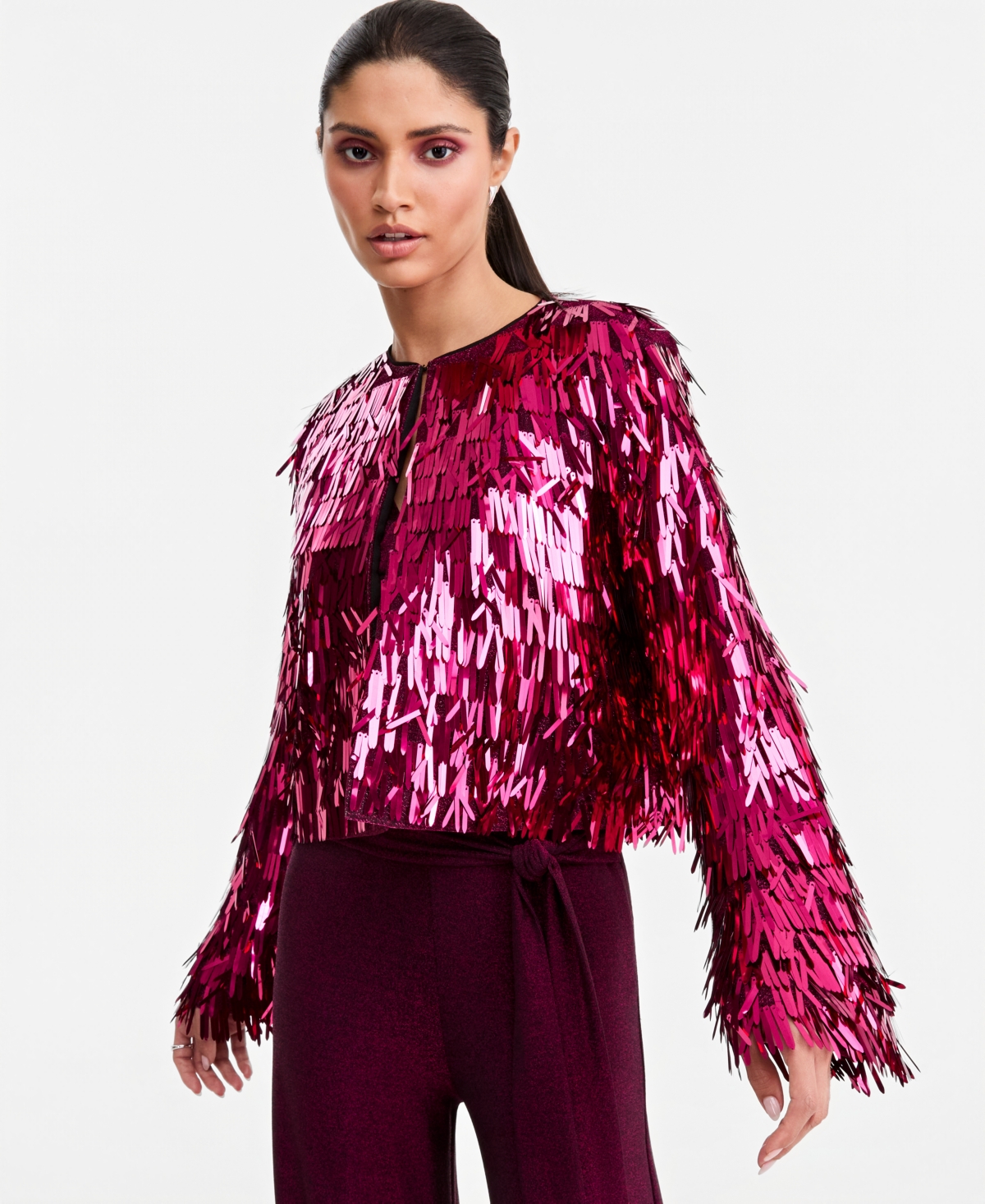 Women's Sequin Fringe Jacket, Macy's Exclusive - Festival Fuchsia