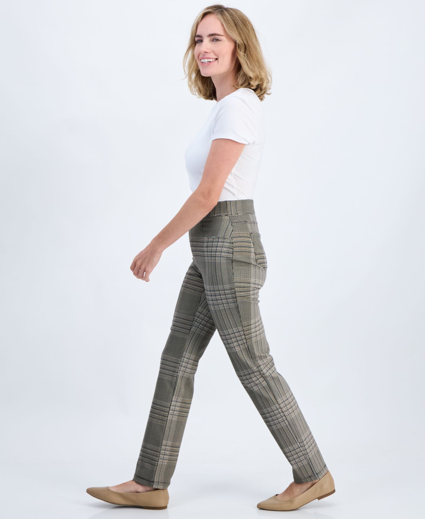 Женские брюки Style & Co Petite Plaid High-Rise Pull-On Ponte, цвет: Marcus Pld — фото 2