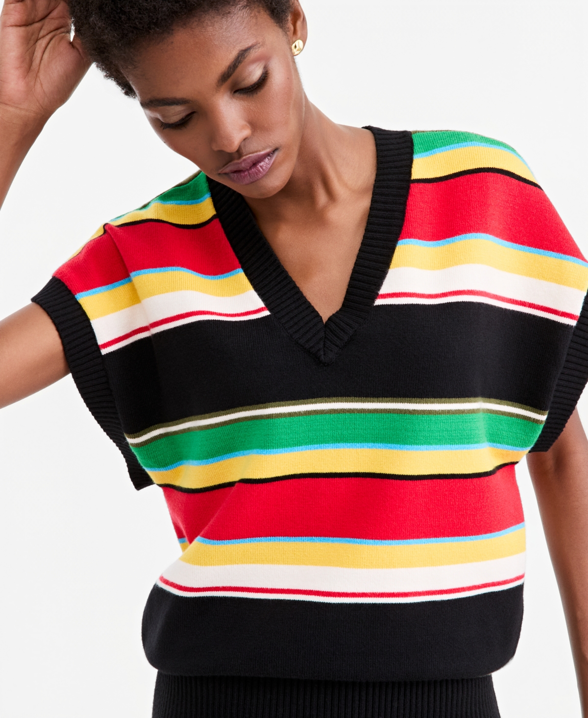 Theophilio | Macy's Women's Striped Sleeveless V-Neck Sweater, Exclusive