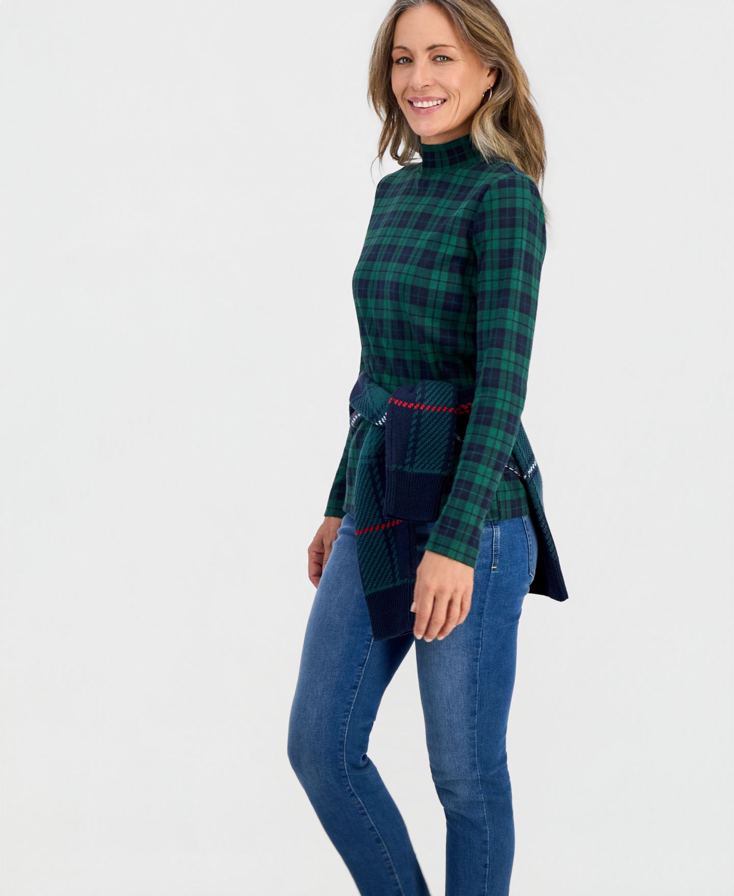Женская футболка Style & Co Printed Mock-Neck Long-Sleeve Tee, цвет: Calypso — фото 3