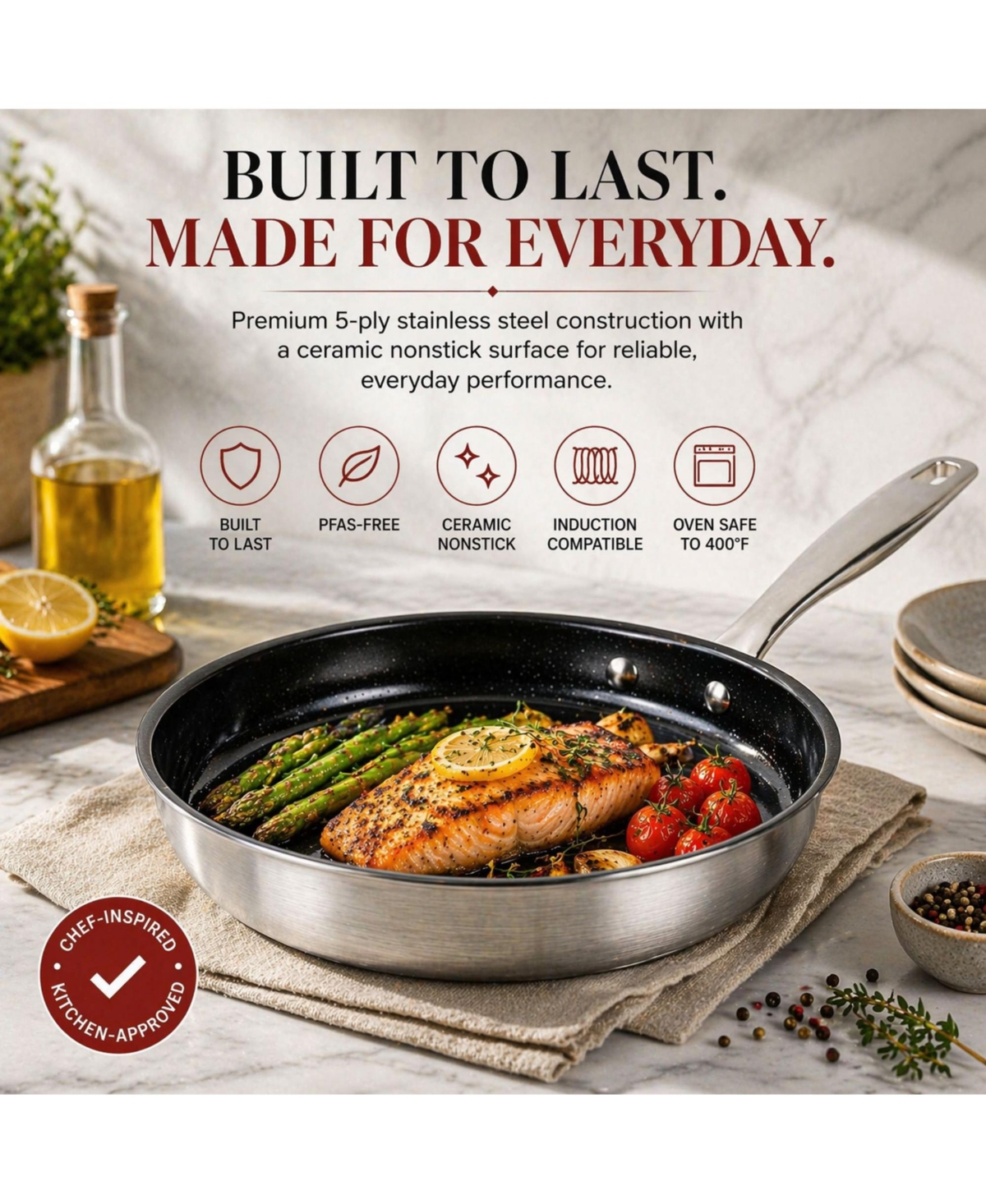 Alva Maestro 8" Nonstick Stainless Steel Frying Pan with Glass Lid