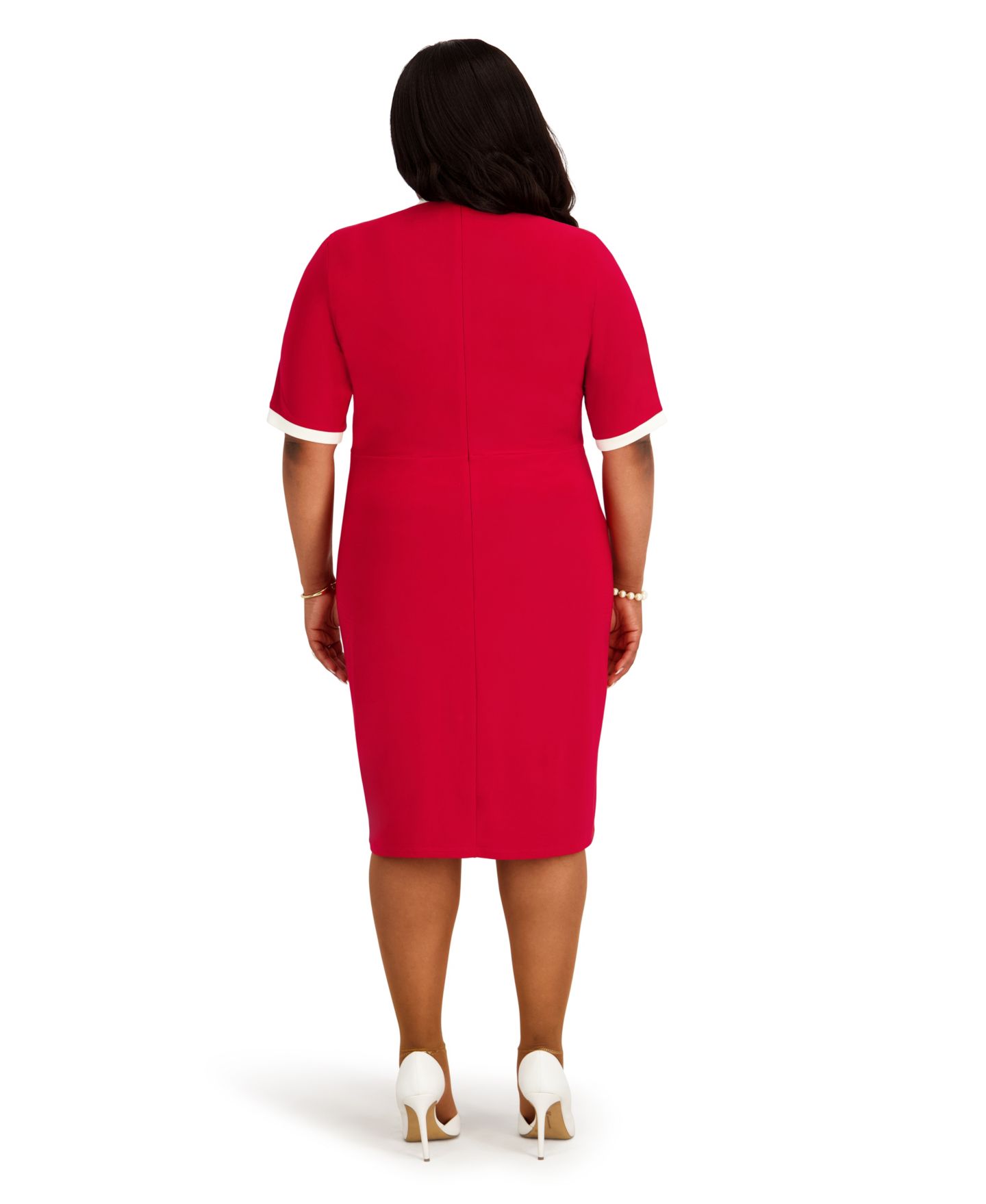 Женское платье Kasper V-Neck City Wrap Knee Length, Regular and Plus Size, цвет: Малиновый — фото 6