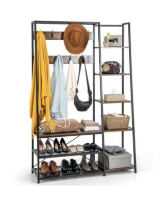 5-in-1 Entryway Hall Tree with Storage Bench and 9 Hooks