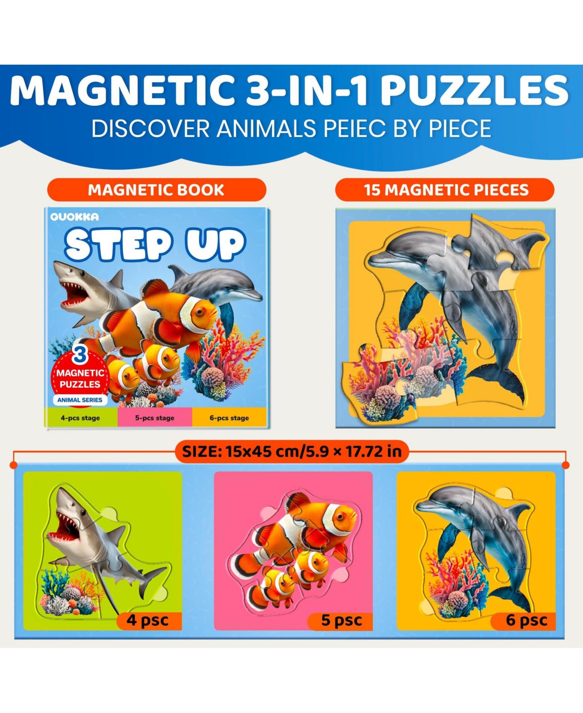 Quokka Step Up Magnetic Puzzles for Toddlers 1-3, Animal Puzzle Set One Book, Screen-Free Travel Games Kids 3-5 and Preschoolers