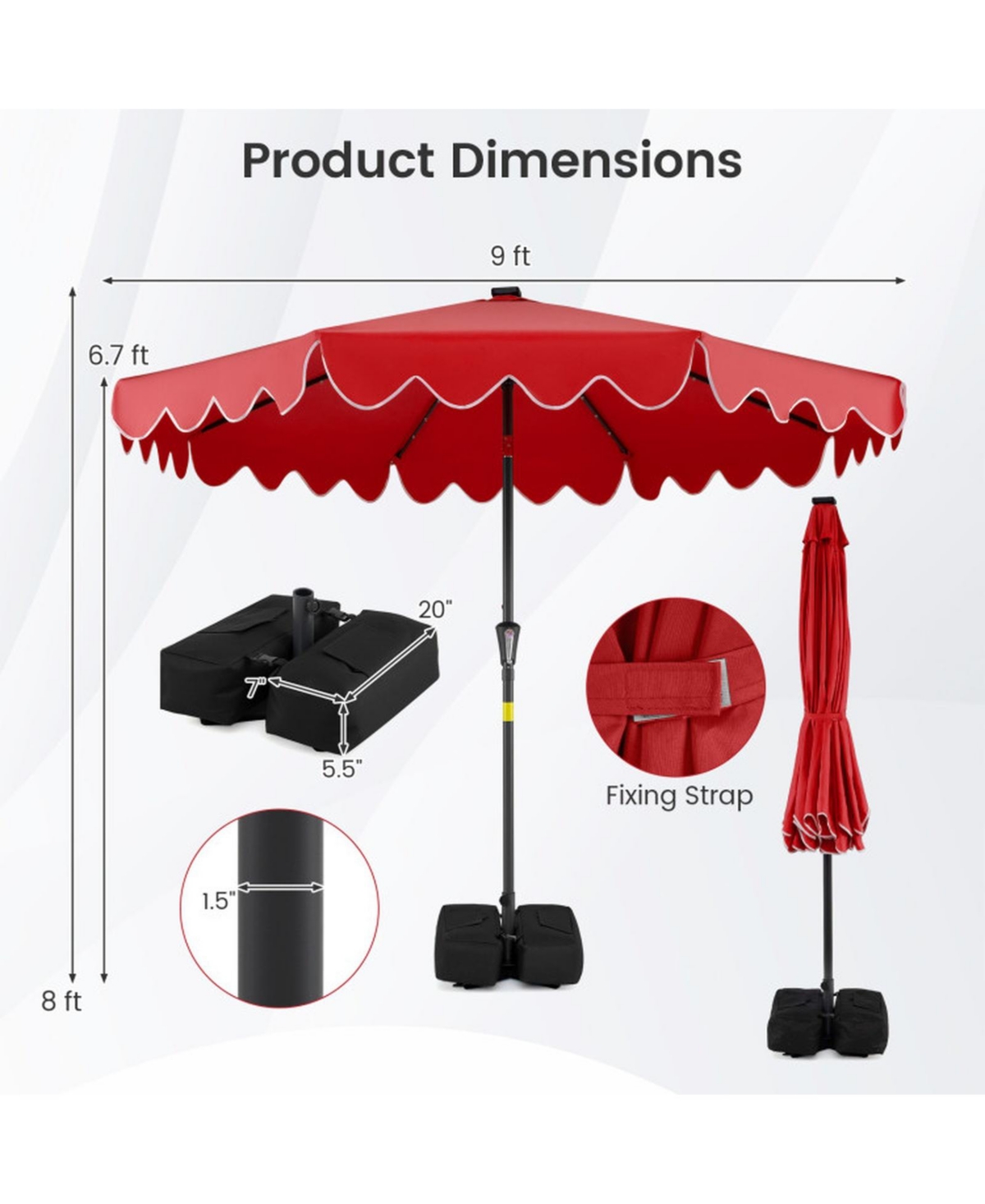 Gouun 9-Foot Solar Led Patio Umbrella with Weighted Base