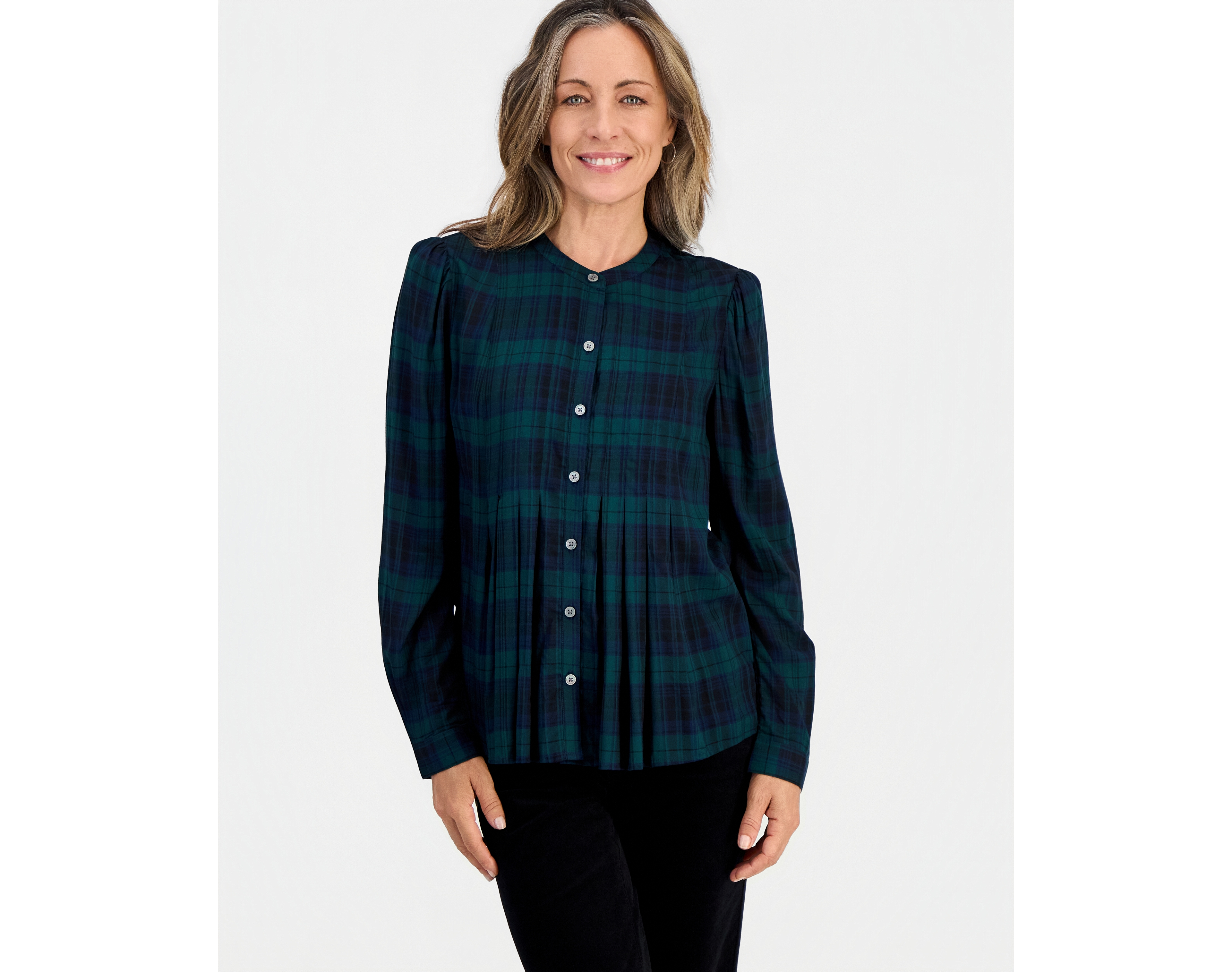 Style & Co Petite Scott Plaid Button-Up Pleated Blouse, Macy's Exclusive