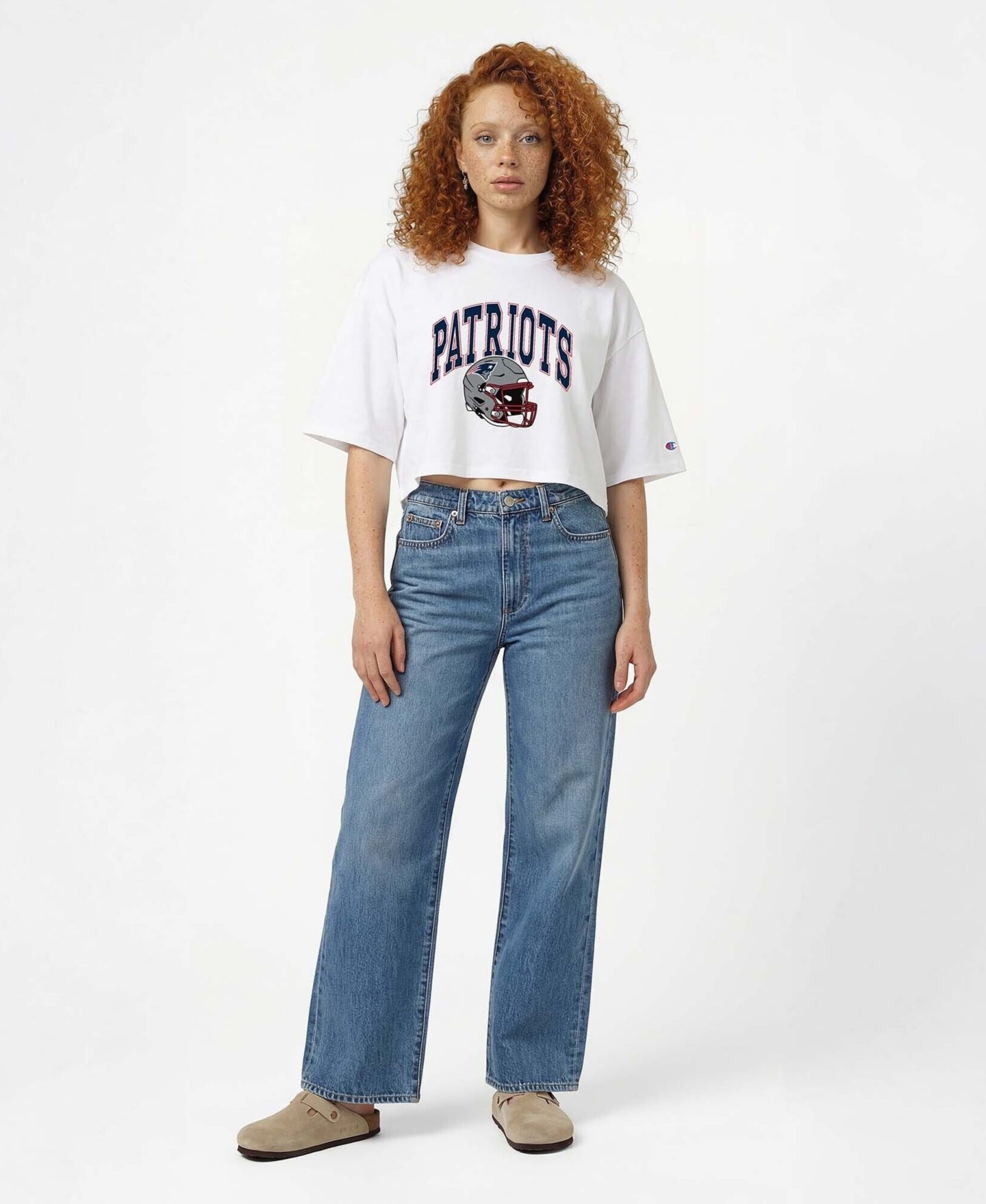 Женская футболка Champion White New England Patriots Boyfriend Cropped — фото 4