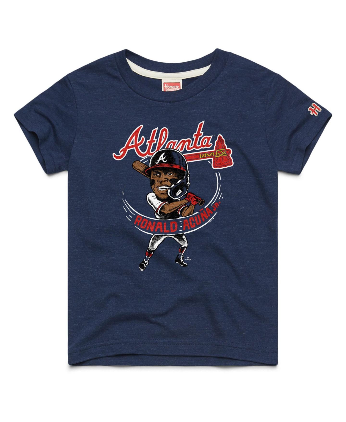 Детская футболка Homage Ronald Acuña Jr. Navy Atlanta Braves Caricature Tri-Blend — фото 1