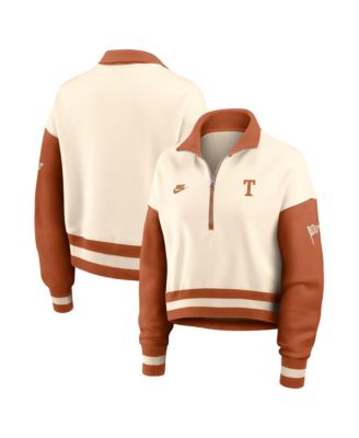 Women's Natural/Texas Orange Texas Longhorns Oversized Legacy Color Block Cropped Quarter-Zip Pullover Sweatshirt