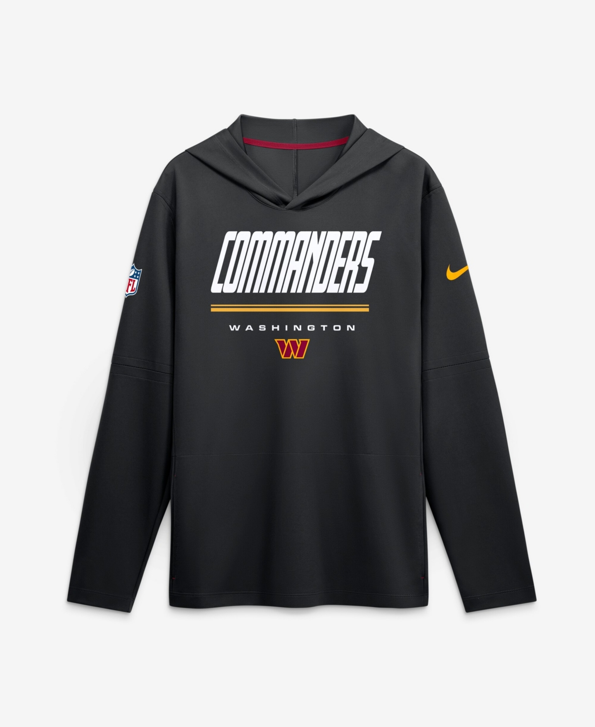 Nike Men's Black Washington Commanders Sideline Lightweight Long Sleeve Hooded Dri-fit T-Shirt - Black, Red