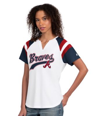 Women's White Atlanta Braves Game On Notch Neck Raglan T-Shirt