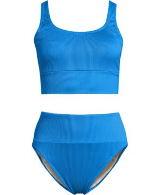 Women's Tugless Ribbed Midkini and High Waisted Bottom Swimsuit Set