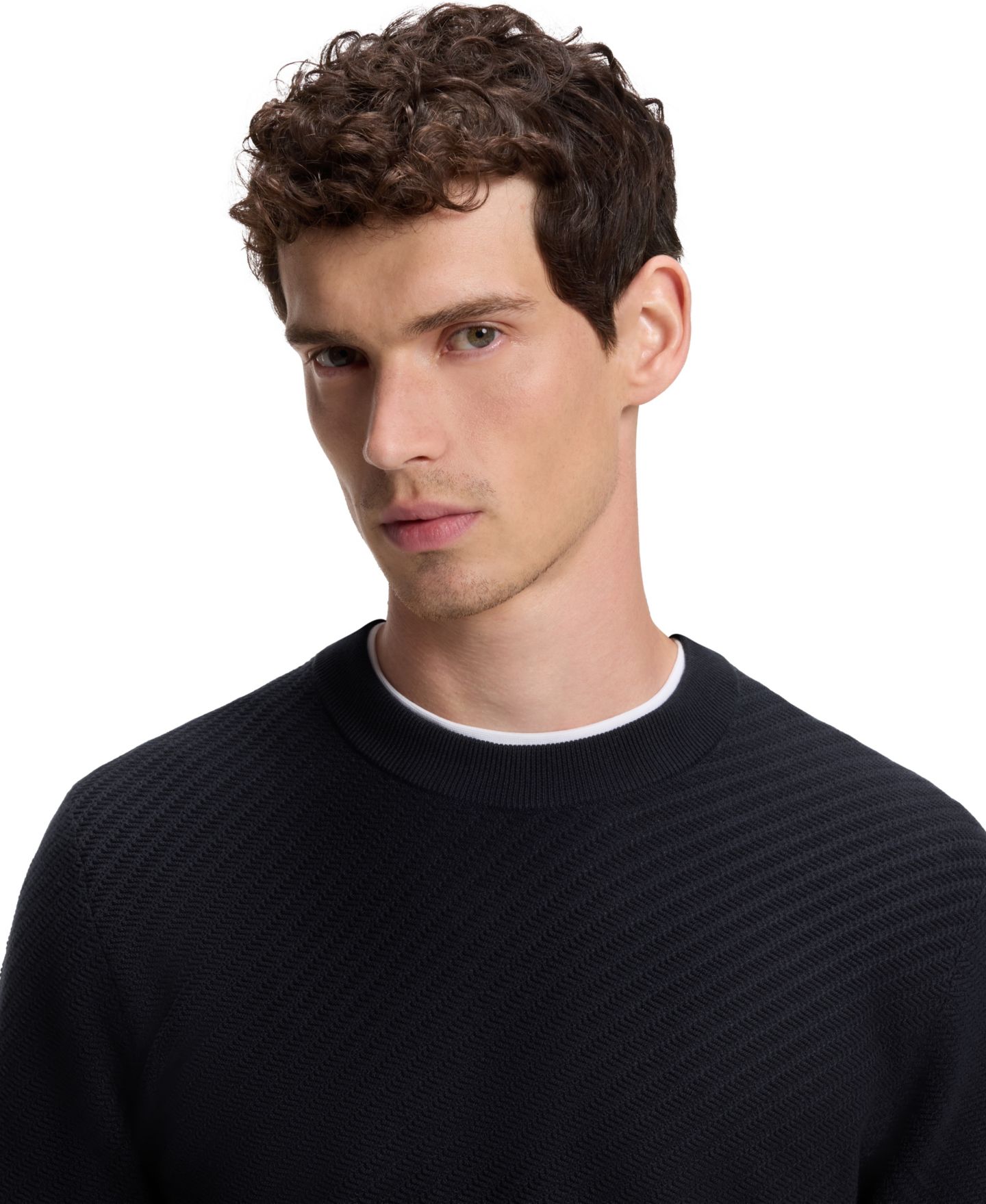 Мужской свитер Hugo Boss Cotton Diagonal-Knit Regular-Fit, цвет: Тёмный синий — фото 5