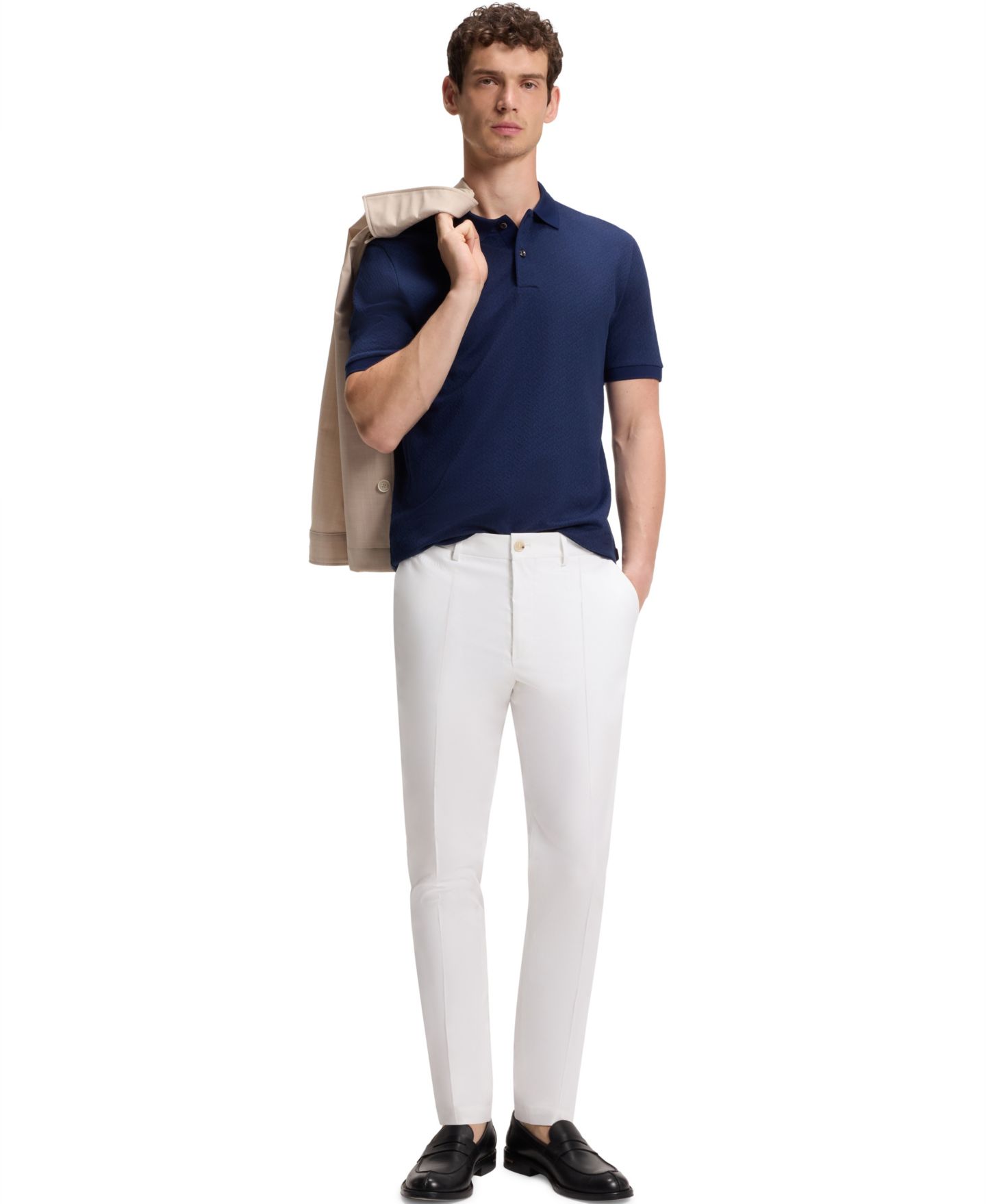 Мужское поло Hugo Boss Cotton-Silk Jacquard Regular-Fit Polo Shirt, цвет: Синий — фото 4
